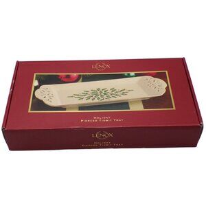 Lenox Dimension Tidbit Tray Pierced Handles Holly Berry Gold Trim 12.25" NIB